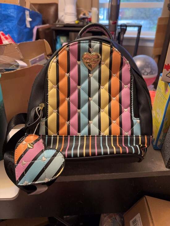 Betsey Johnson Handbags - Betsey Johnson Quilted Striped Heart Mini Backpack